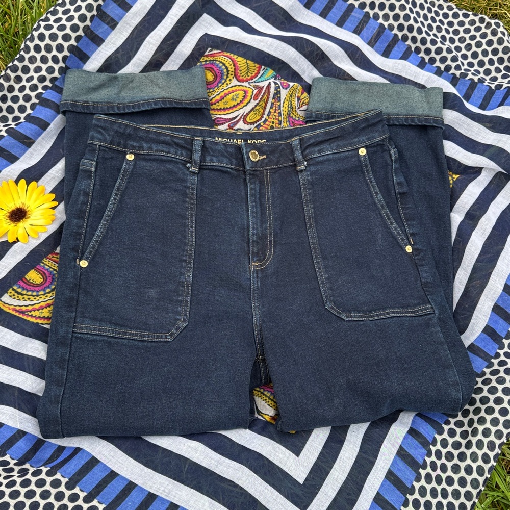 🩷 MICHAEL KORS; Popular Dark Blue Cuffed Jeans; Sz. 12 & in Excellent Shape 4 U!